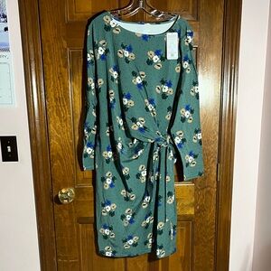 Lands end floral knit dress long sleeve